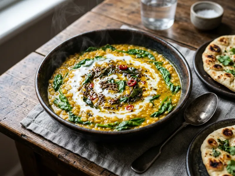 Golden Red Lentil and Baby Spinach Dahl
