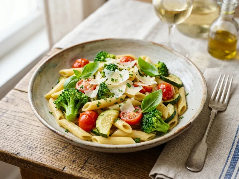 Pasta Primavera with Crisp Garden Vegetables and Parmesan