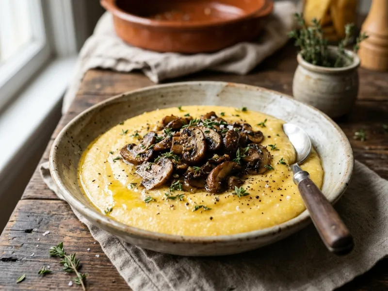 Creamy Golden Polenta with Garlic Herb Sautéed Mushrooms