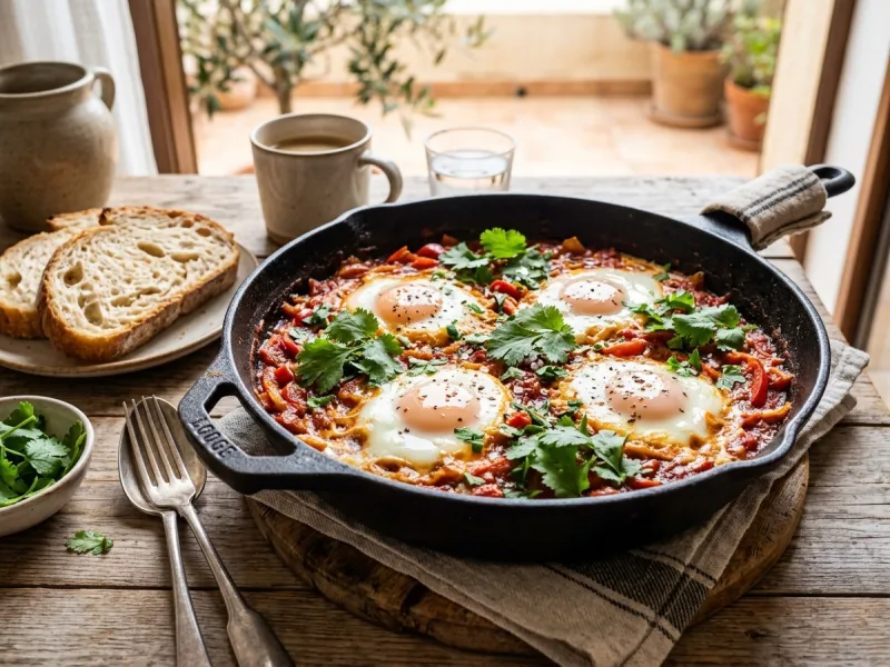 Spiced Shakshuka with Poached Eggs in Tomato-Pepper Sauce